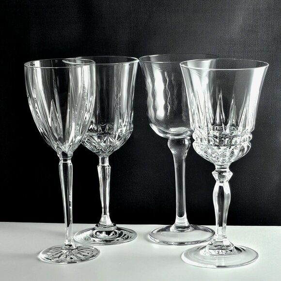 4pc Vintage Mismatched Crystal Wine Glasses approx 8" Assorted Clear Glassware - Picture 1 of 11